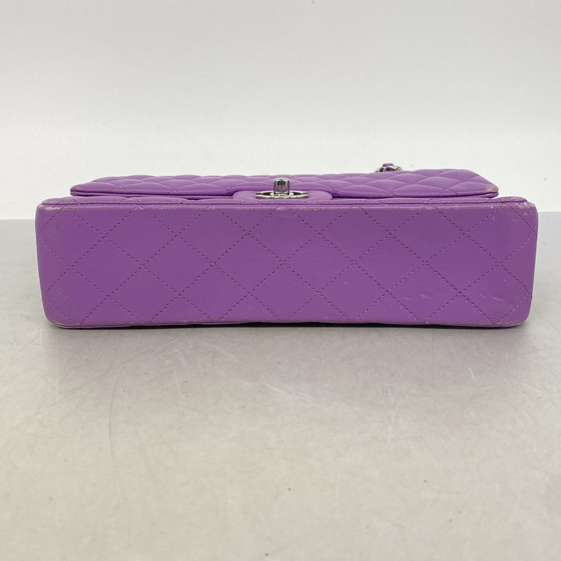 【6ie6702】シャネル ショルダーバッグ マトラッセ Wフラップ Wチェーン ラムスキン パープル シルバー金具【中古】レディース