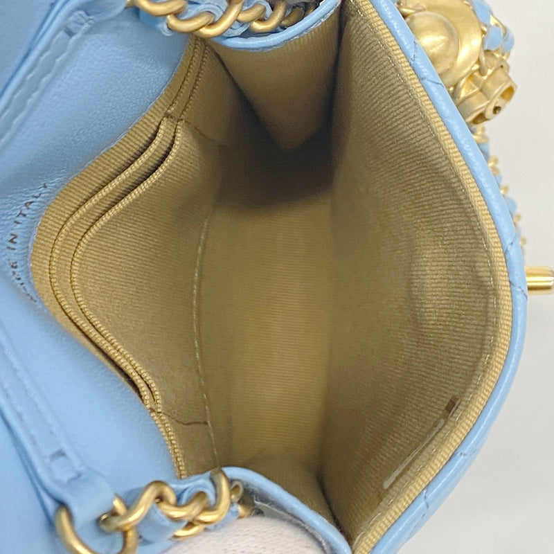 【6ie6703】シャネル ショルダーバッグ マトラッセ チェーンショルダー ラムスキン スカイブルー シャンパンゴールド金具【中古】レディース