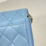 【6ie6703】シャネル ショルダーバッグ マトラッセ チェーンショルダー ラムスキン スカイブルー シャンパンゴールド金具【中古】レディース