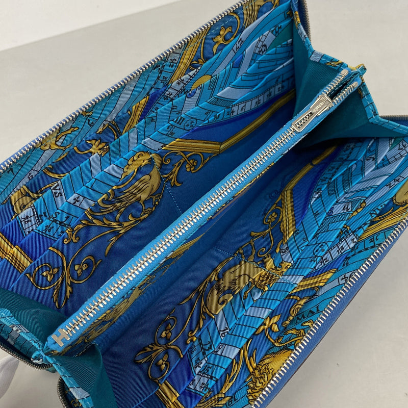 【6ie6716】エルメス 長財布 アザップロングシルクイン ヴォーエプソン ブルーザンジバル シルバー金具 □Q刻印【中古】メンズ レディース ユニセックス
