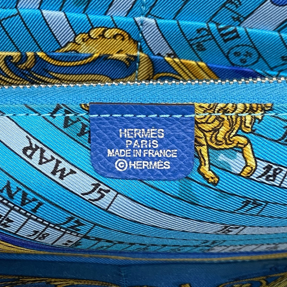 【6ie6716】エルメス 長財布 アザップロングシルクイン ヴォーエプソン ブルーザンジバル シルバー金具 □Q刻印【中古】メンズ レディース ユニセックス