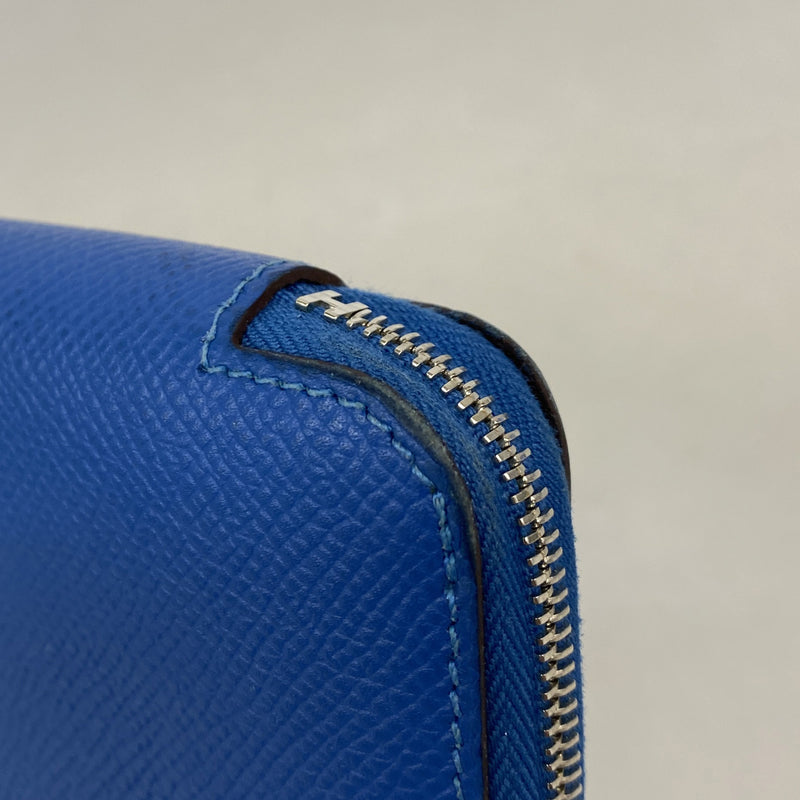 【6ie6716】エルメス 長財布 アザップロングシルクイン ヴォーエプソン ブルーザンジバル シルバー金具 □Q刻印【中古】メンズ レディース ユニセックス
