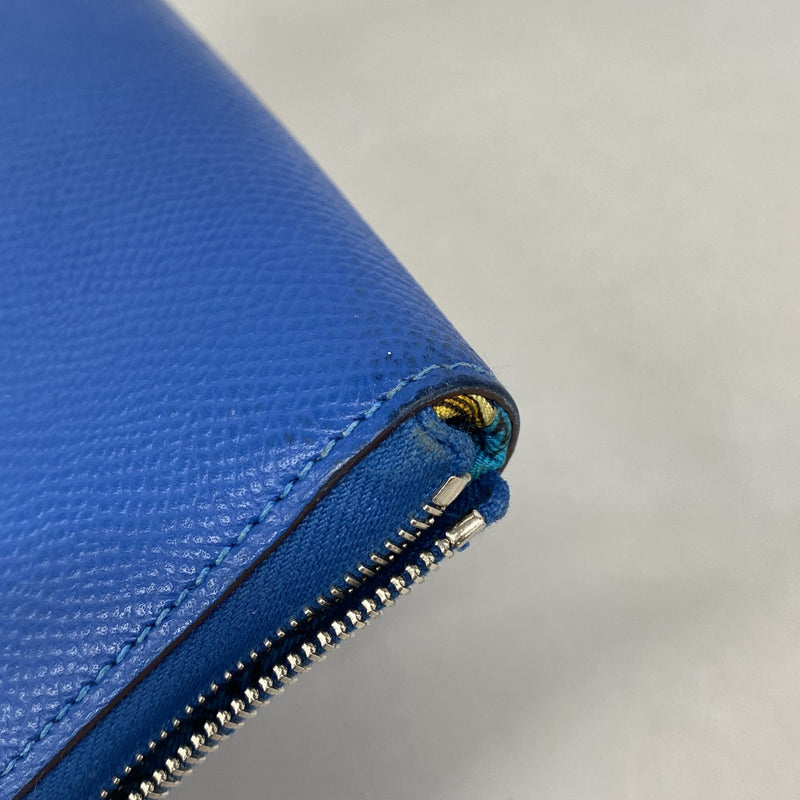 【6ie6716】エルメス 長財布 アザップロングシルクイン ヴォーエプソン ブルーザンジバル シルバー金具 □Q刻印【中古】メンズ レディース ユニセックス
