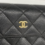 【6ie6727】シャネル 長財布 マトラッセ キャビアスキン ブラック ゴールド金具【中古】レディース