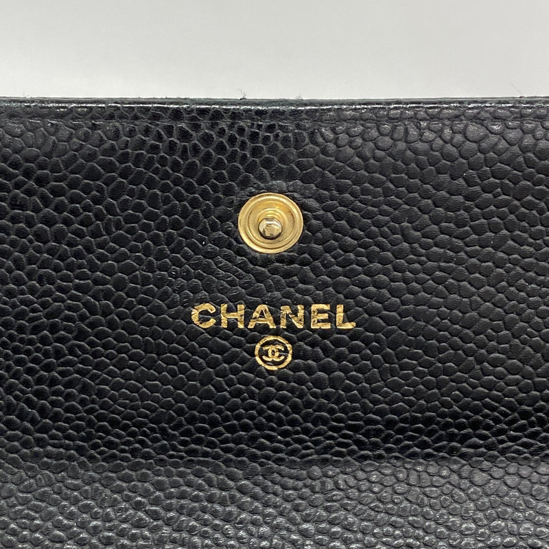 【6ie6727】シャネル 長財布 マトラッセ キャビアスキン ブラック ゴールド金具【中古】レディース