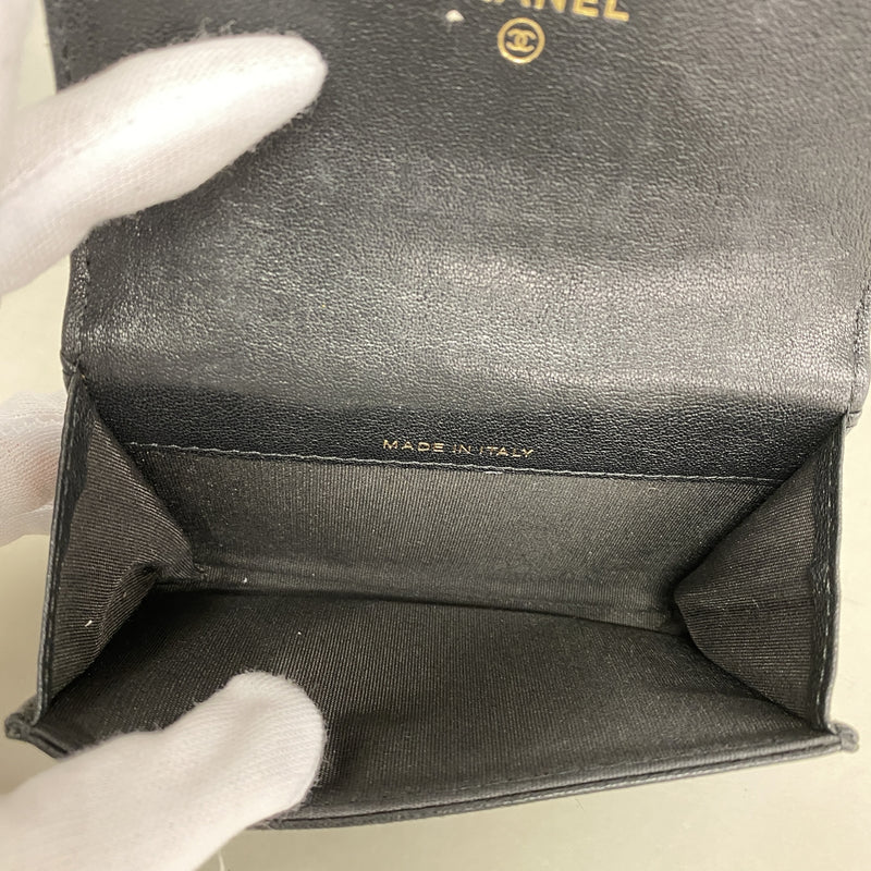 【6ie6728】シャネル カードケース マドモアゼル ラムスキン ブラック ゴールド金具【中古】レディース