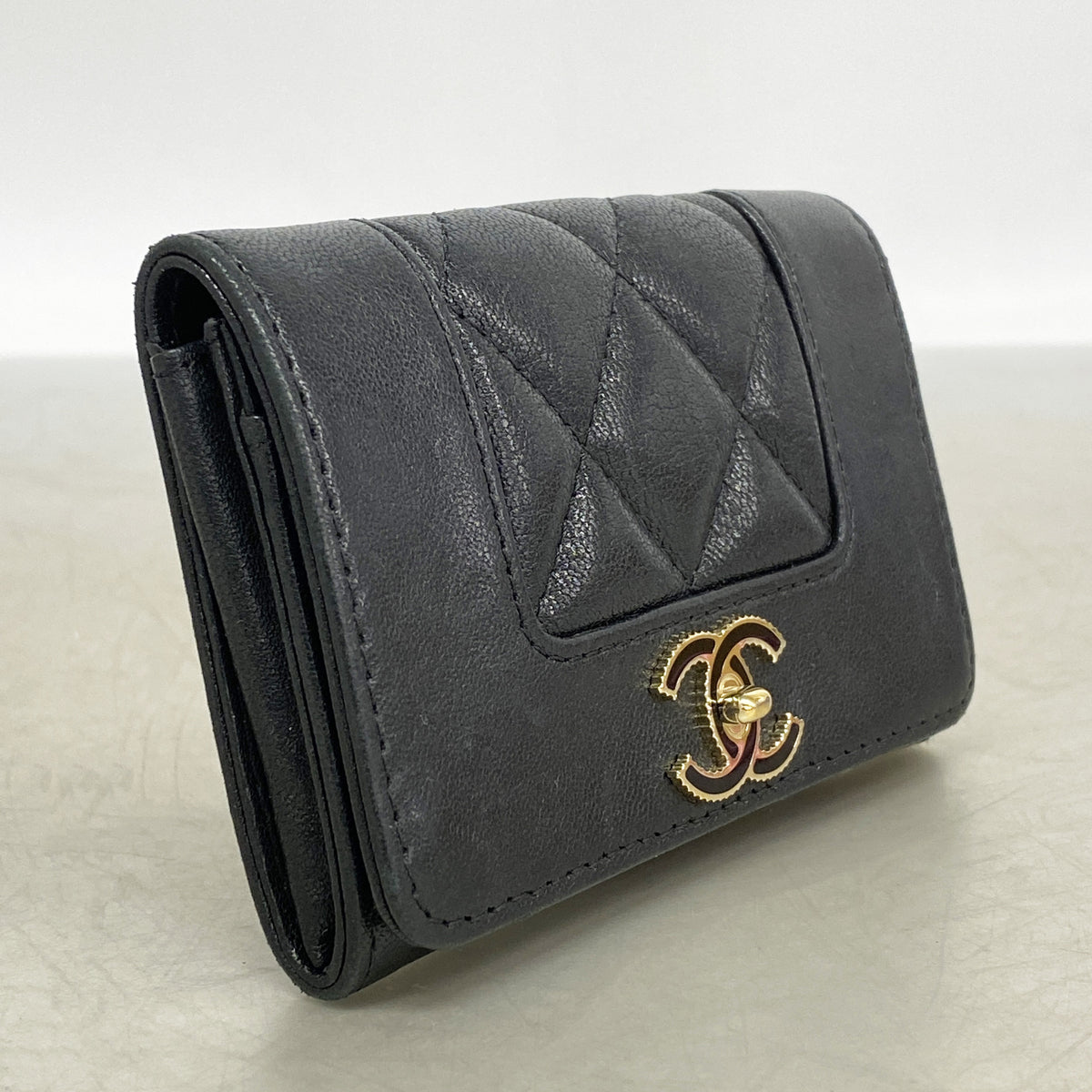 【6ie6728】シャネル カードケース マドモアゼル ラムスキン ブラック ゴールド金具【中古】レディース
