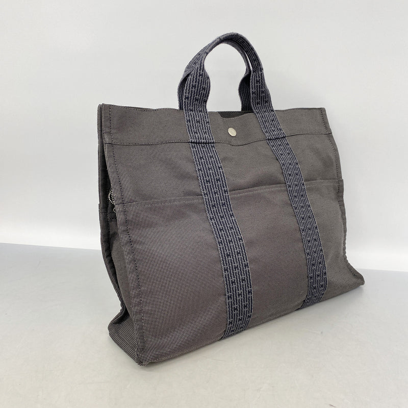 【6ie6729】エルメス トートバッグ エールラインMM ナイロン グレー シルバー金具【中古】メンズ レディース ユニセックス