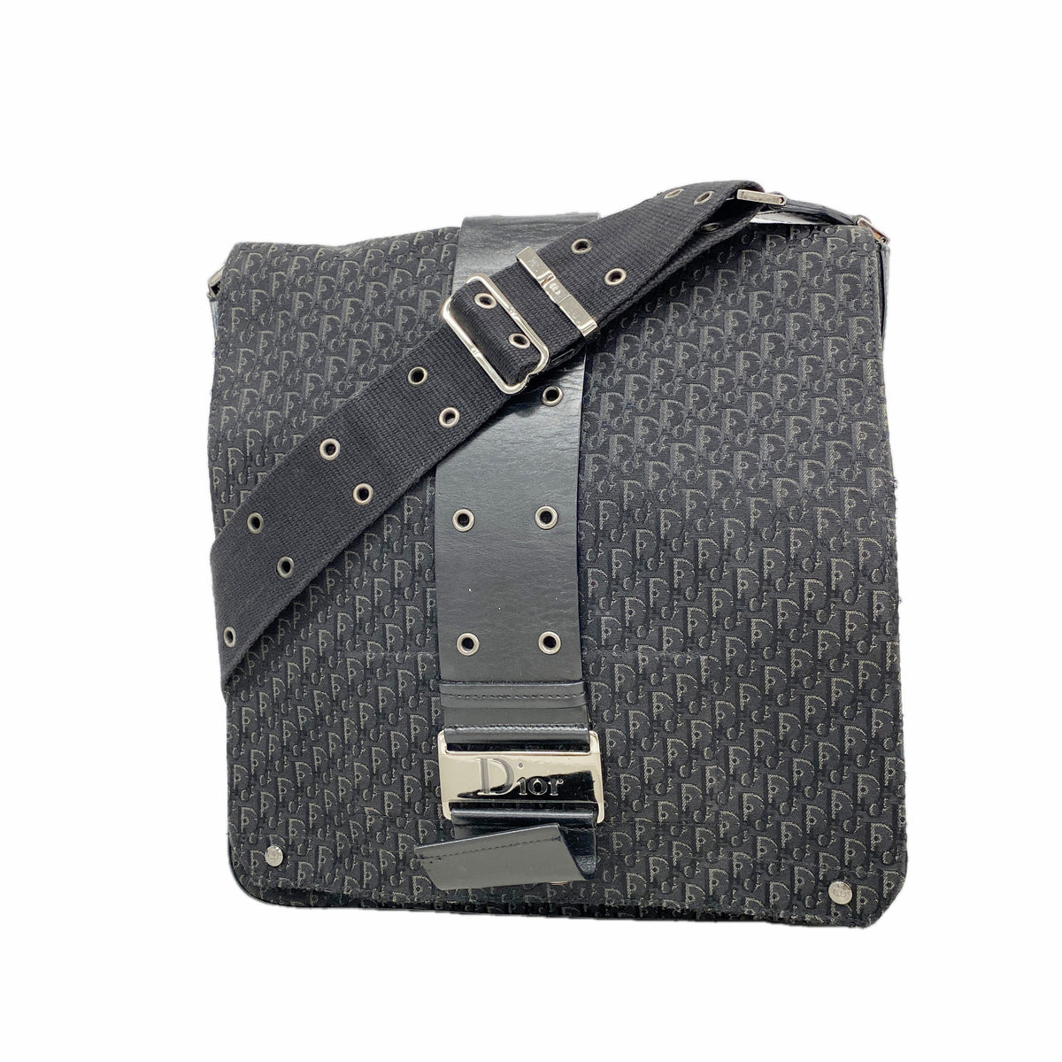 【6ie6739】クリスチャンディオール ショルダーバッグ トロッター ナイロンキャンバス ブラック シルバー金具【中古】レディース