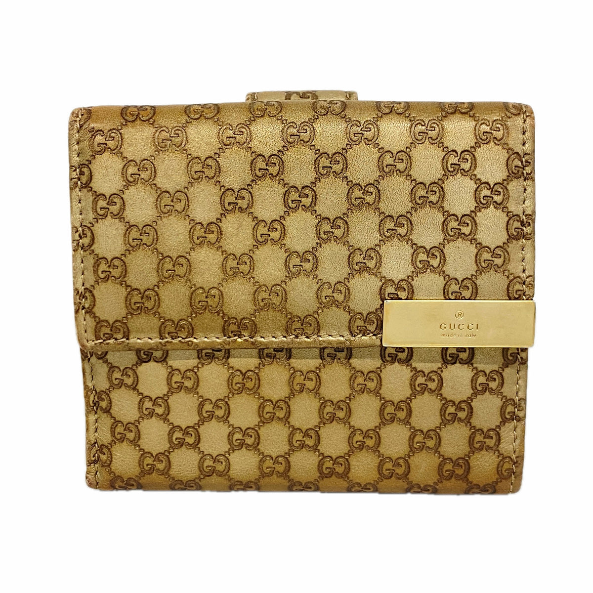 【6ie6758】グッチ 財布 マイクログッチシマ 257015 レザー ベージュ シャンパンゴールド金具【中古】レディース
