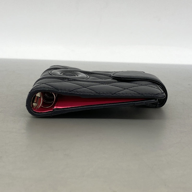 【6ie6768】シャネル 手帳カバー カンボン ラムスキン ブラック シルバー金具【中古】レディース
