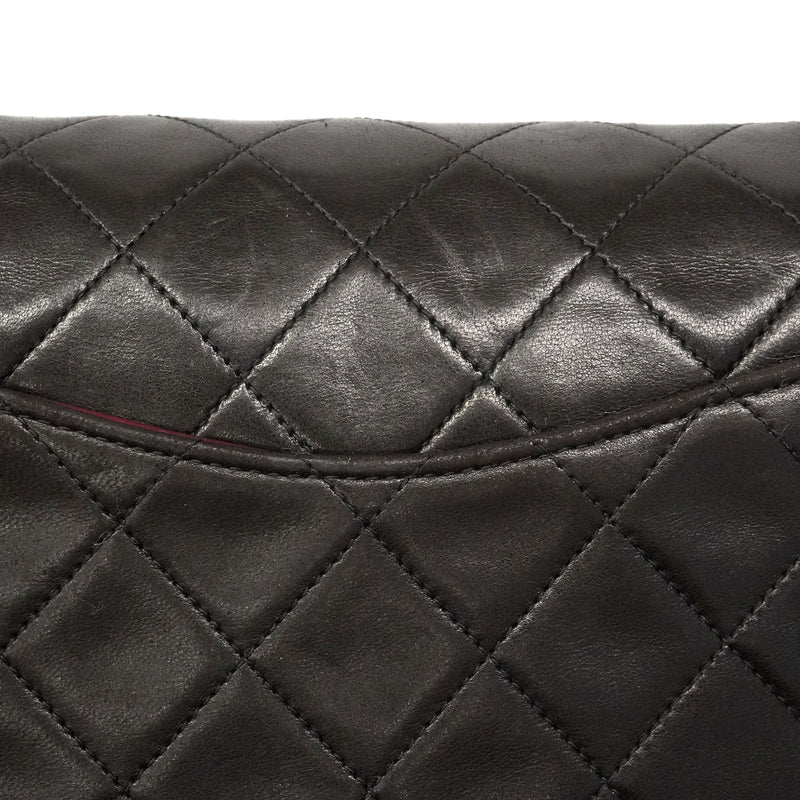 【6ie6789】シャネル ショルダーバッグ マトラッセ Wフラップ Wチェーン ラムスキン ブラック ゴールド金具【中古】レディース