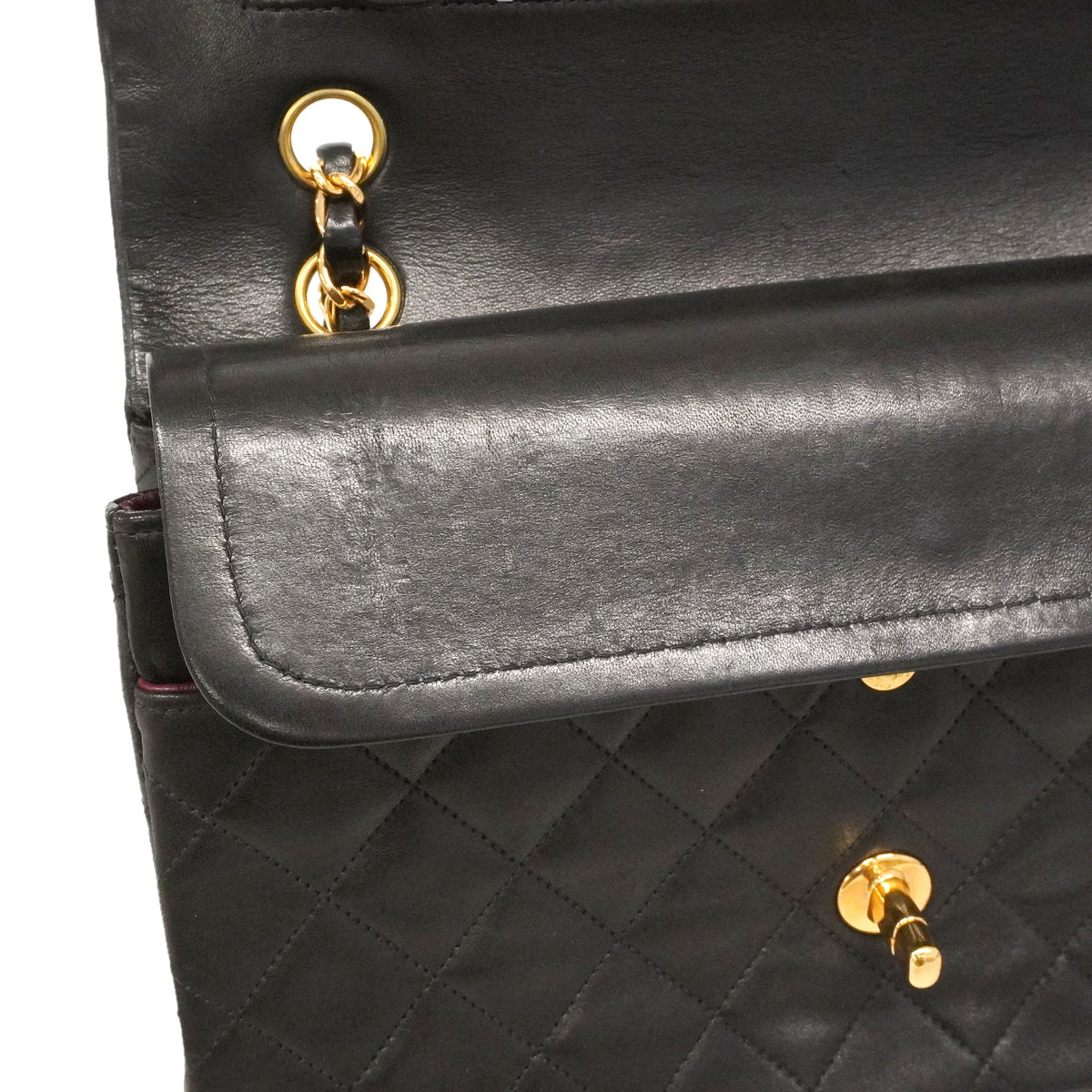 【6ie6789】シャネル ショルダーバッグ マトラッセ Wフラップ Wチェーン ラムスキン ブラック ゴールド金具【中古】レディース