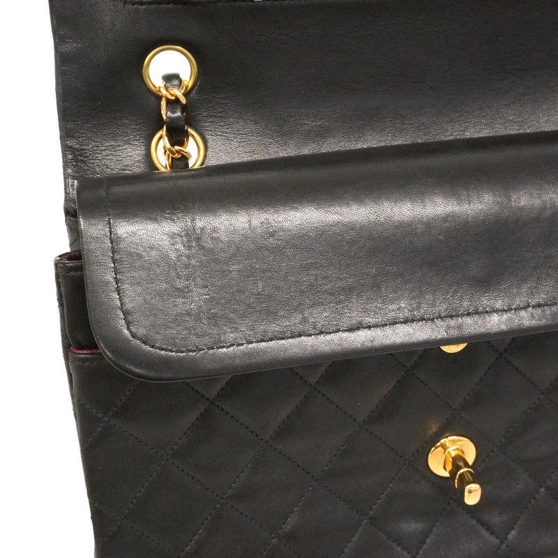 【6ie6789】シャネル ショルダーバッグ マトラッセ Wフラップ Wチェーン ラムスキン ブラック ゴールド金具【中古】レディース