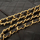 【6ie6789】シャネル ショルダーバッグ マトラッセ Wフラップ Wチェーン ラムスキン ブラック ゴールド金具【中古】レディース