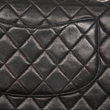 【6ie6790】シャネル ショルダーバッグ マトラッセ Wフラップ Wチェーン ラムスキン ブラック シルバー金具【中古】レディース