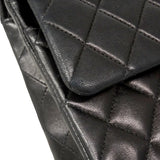 【6ie6790】シャネル ショルダーバッグ マトラッセ Wフラップ Wチェーン ラムスキン ブラック シルバー金具【中古】レディース