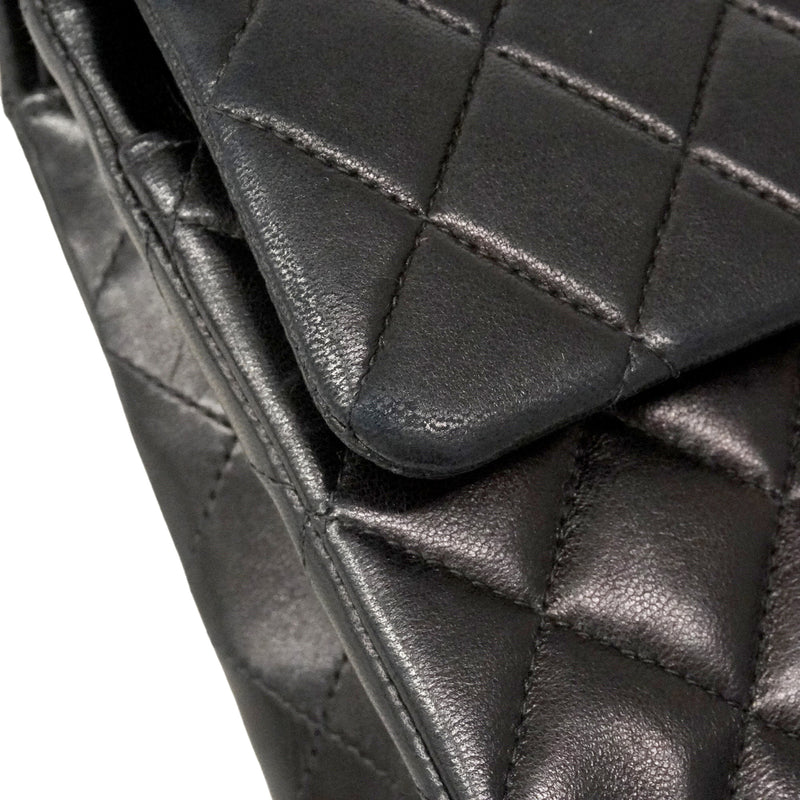 【6ie6790】シャネル ショルダーバッグ マトラッセ Wフラップ Wチェーン ラムスキン ブラック シルバー金具【中古】レディース