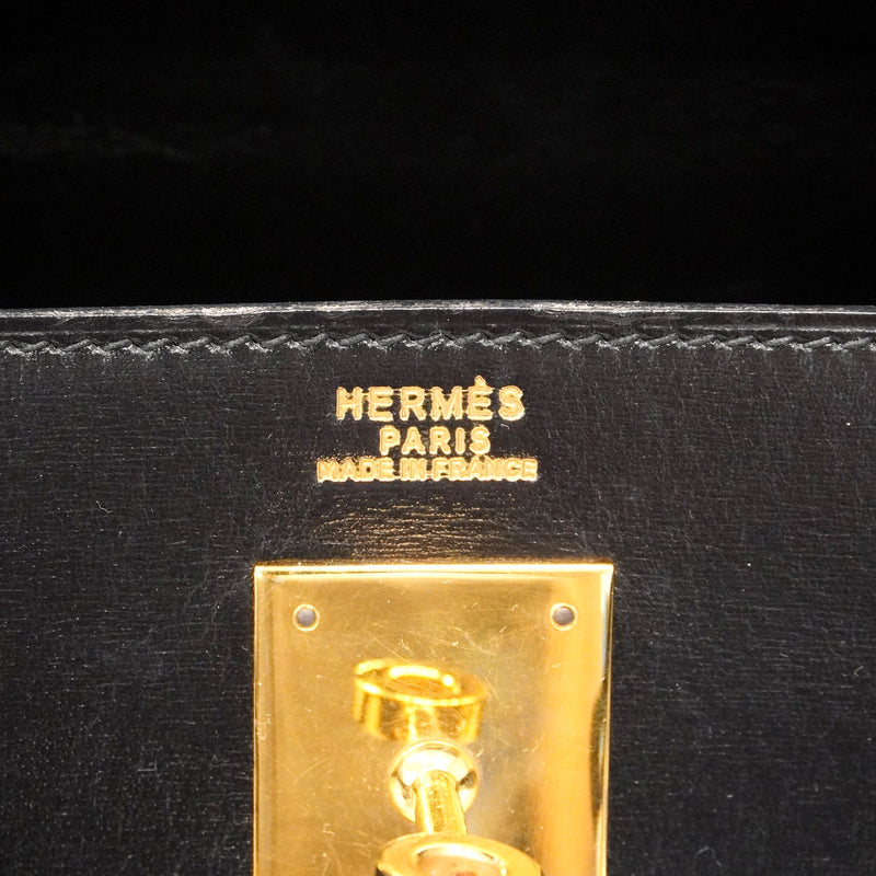 【6ie6792】エルメス ハンドバッグ ケリー32 ボックスカーフ ブラック ゴールド金具 ○T刻印【中古】レディース