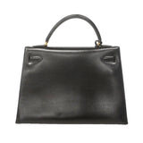 【6ie6792】エルメス ハンドバッグ ケリー32 ボックスカーフ ブラック ゴールド金具 ○T刻印【中古】レディース