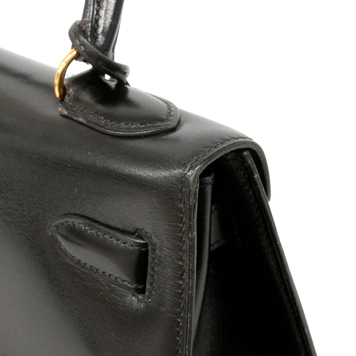 【6ie6792】エルメス ハンドバッグ ケリー32 ボックスカーフ ブラック ゴールド金具 ○T刻印【中古】レディース