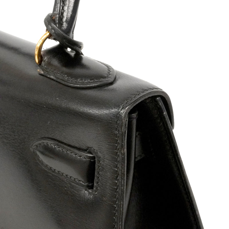 【6ie6792】エルメス ハンドバッグ ケリー32 ボックスカーフ ブラック ゴールド金具 ○T刻印【中古】レディース