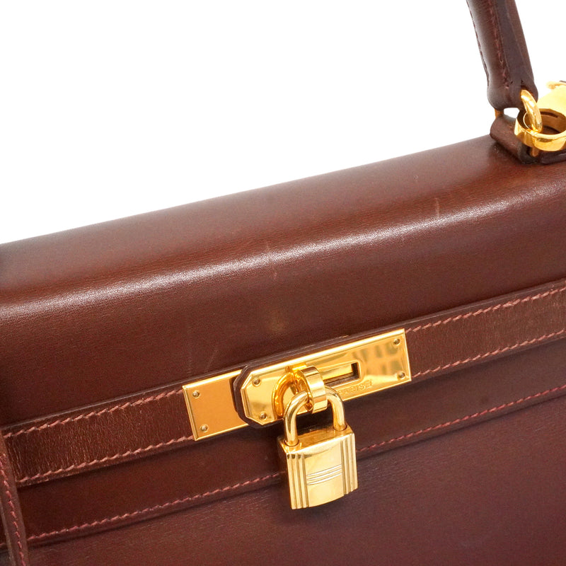 【6ie6793】エルメス ハンドバッグ ケリー35 ボックスカーフ ノアゼット ゴールド金具 □D刻印 2wayバッグ【中古】レディース