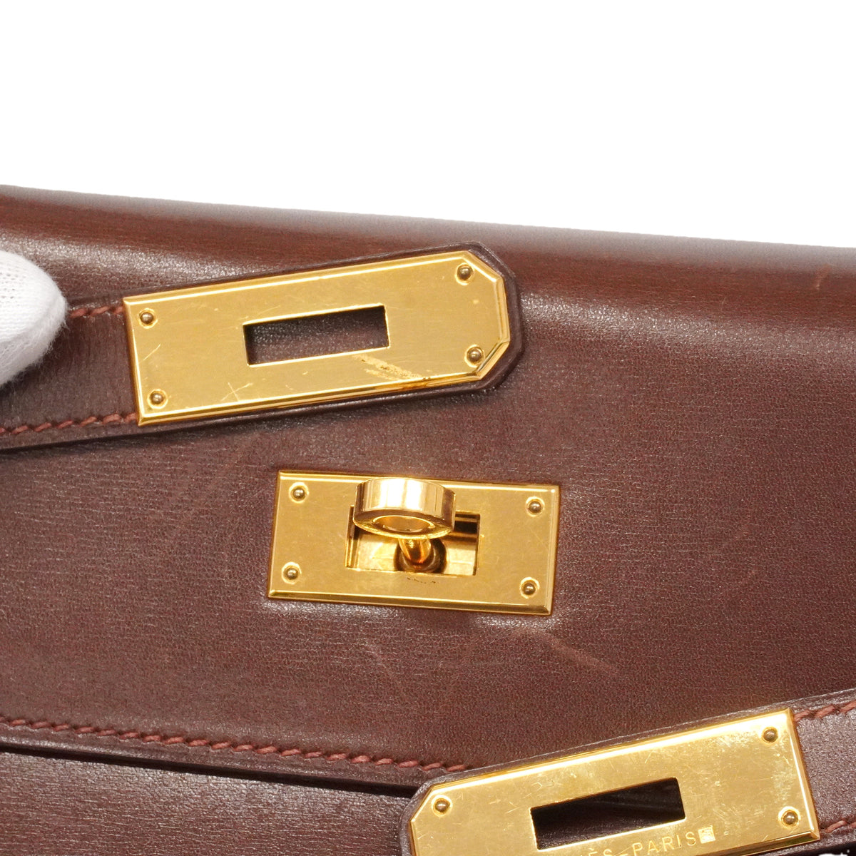 【6ie6793】エルメス ハンドバッグ ケリー35 ボックスカーフ ノアゼット ゴールド金具 □D刻印 2wayバッグ【中古】レディース