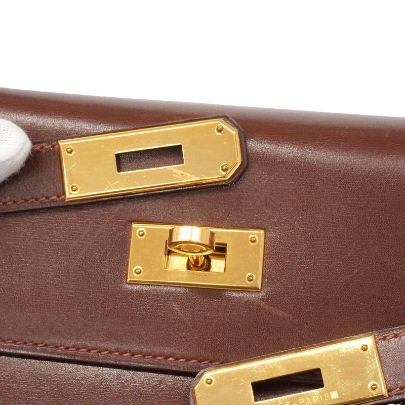 【6ie6793】エルメス ハンドバッグ ケリー35 ボックスカーフ ノアゼット ゴールド金具 □D刻印 2wayバッグ【中古】レディース