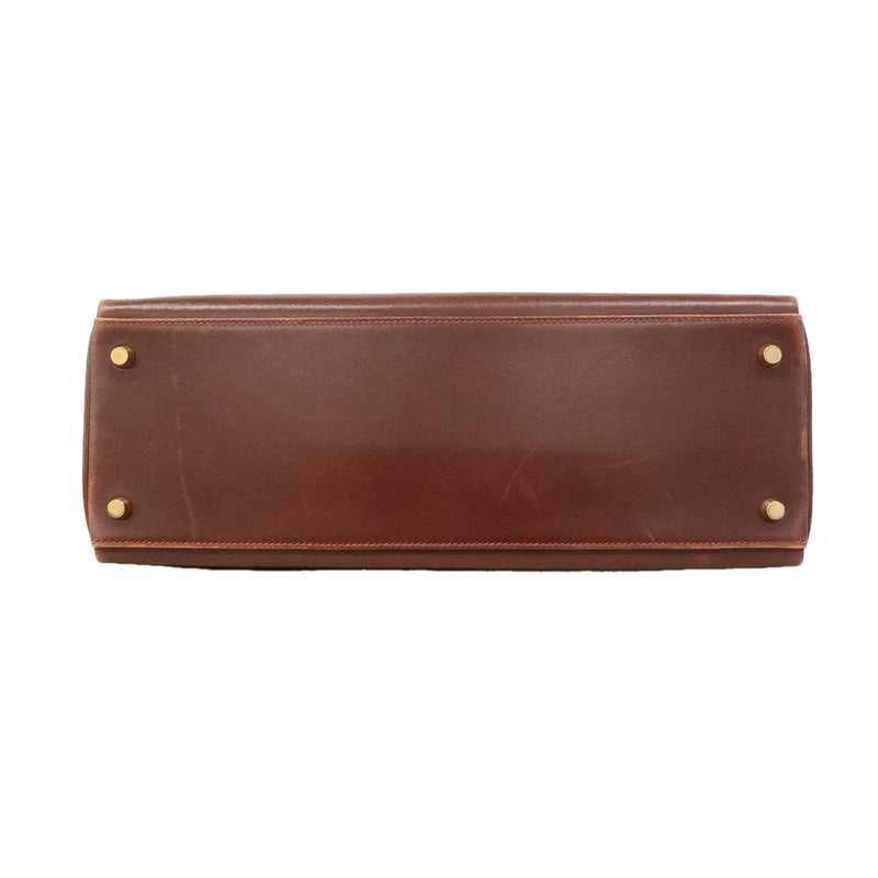 【6ie6793】エルメス ハンドバッグ ケリー35 ボックスカーフ ノアゼット ゴールド金具 □D刻印 2wayバッグ【中古】レディース