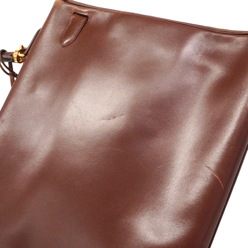 【6ie6793】エルメス ハンドバッグ ケリー35 ボックスカーフ ノアゼット ゴールド金具 □D刻印 2wayバッグ【中古】レディース