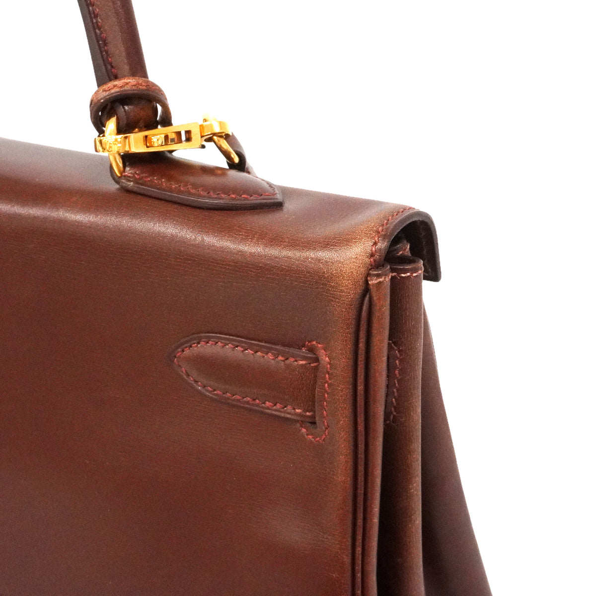 【6ie6793】エルメス ハンドバッグ ケリー35 ボックスカーフ ノアゼット ゴールド金具 □D刻印 2wayバッグ【中古】レディース