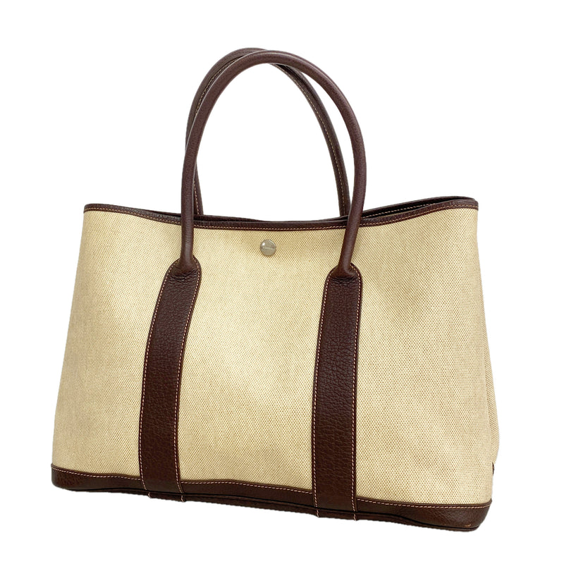 【6ie6795】エルメス トートバッグ ガーデンパーティPM トワルアッシュ ブラウン シルバー金具 T刻印【中古】レディース