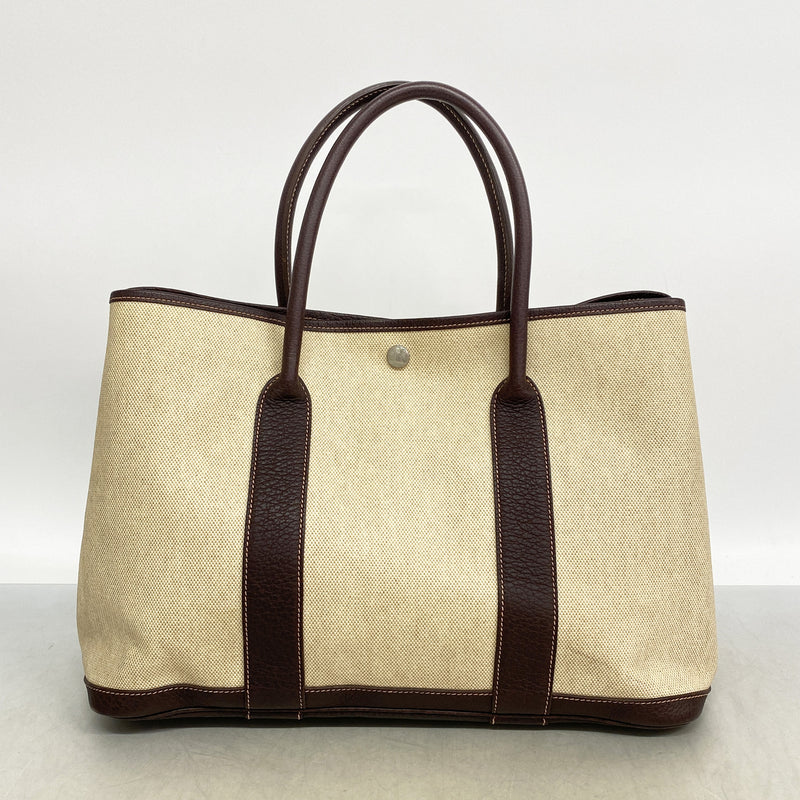 【6ie6795】エルメス トートバッグ ガーデンパーティPM トワルアッシュ ブラウン シルバー金具 T刻印【中古】レディース
