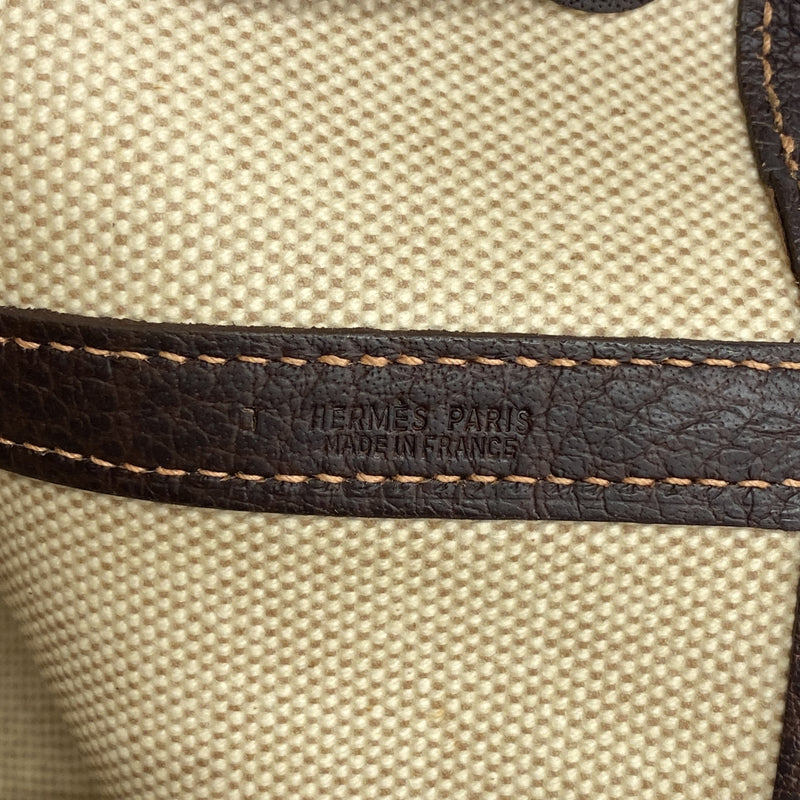 【6ie6795】エルメス トートバッグ ガーデンパーティPM トワルアッシュ ブラウン シルバー金具 T刻印【中古】レディース