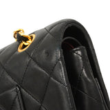 【6ie6815】シャネル ショルダーバッグ マトラッセ Wフラップ Wチェーン ラムスキン ブラック ゴールド金具【中古】レディース