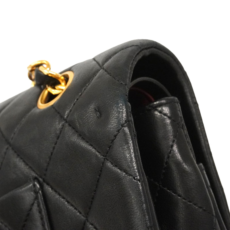 【6ie6815】シャネル ショルダーバッグ マトラッセ Wフラップ Wチェーン ラムスキン ブラック ゴールド金具【中古】レディース