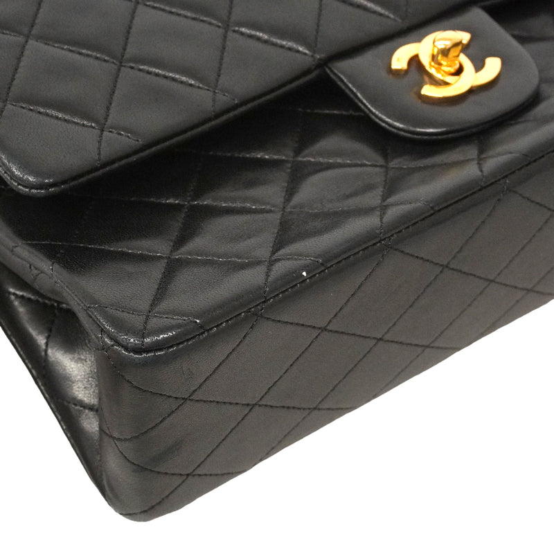 【6ie6815】シャネル ショルダーバッグ マトラッセ Wフラップ Wチェーン ラムスキン ブラック ゴールド金具【中古】レディース