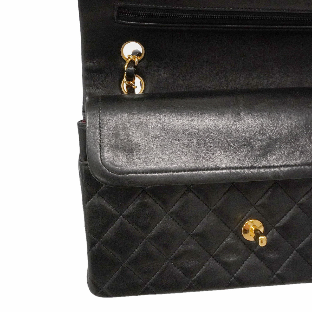 【6ie6815】シャネル ショルダーバッグ マトラッセ Wフラップ Wチェーン ラムスキン ブラック ゴールド金具【中古】レディース