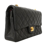 【6ie6815】シャネル ショルダーバッグ マトラッセ Wフラップ Wチェーン ラムスキン ブラック ゴールド金具【中古】レディース