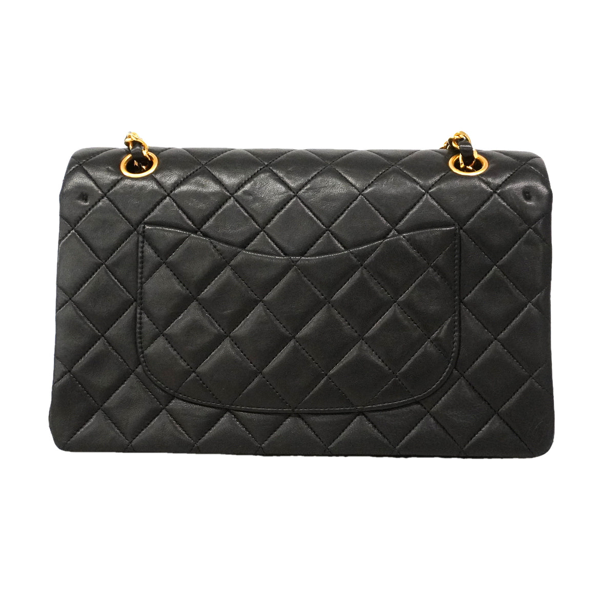 【6ie6815】シャネル ショルダーバッグ マトラッセ Wフラップ Wチェーン ラムスキン ブラック ゴールド金具【中古】レディース