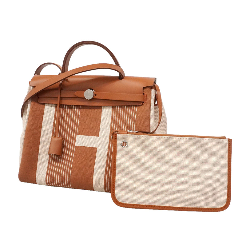 【6ie6817】エルメス ハンドバッグ エールバックジップPM トワルアッシュ ナチュラル シルバー金具 Y刻印 2wayバッグ【中古】レディース