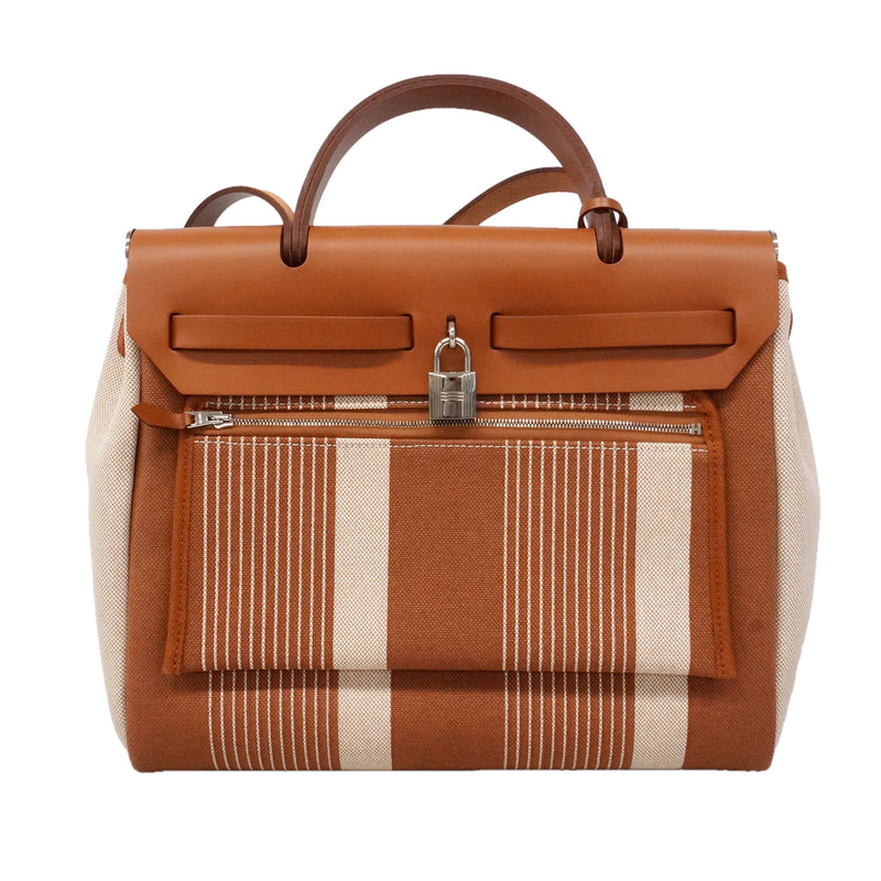 【6ie6817】エルメス ハンドバッグ エールバックジップPM トワルアッシュ ナチュラル シルバー金具 Y刻印 2wayバッグ【中古】レディース