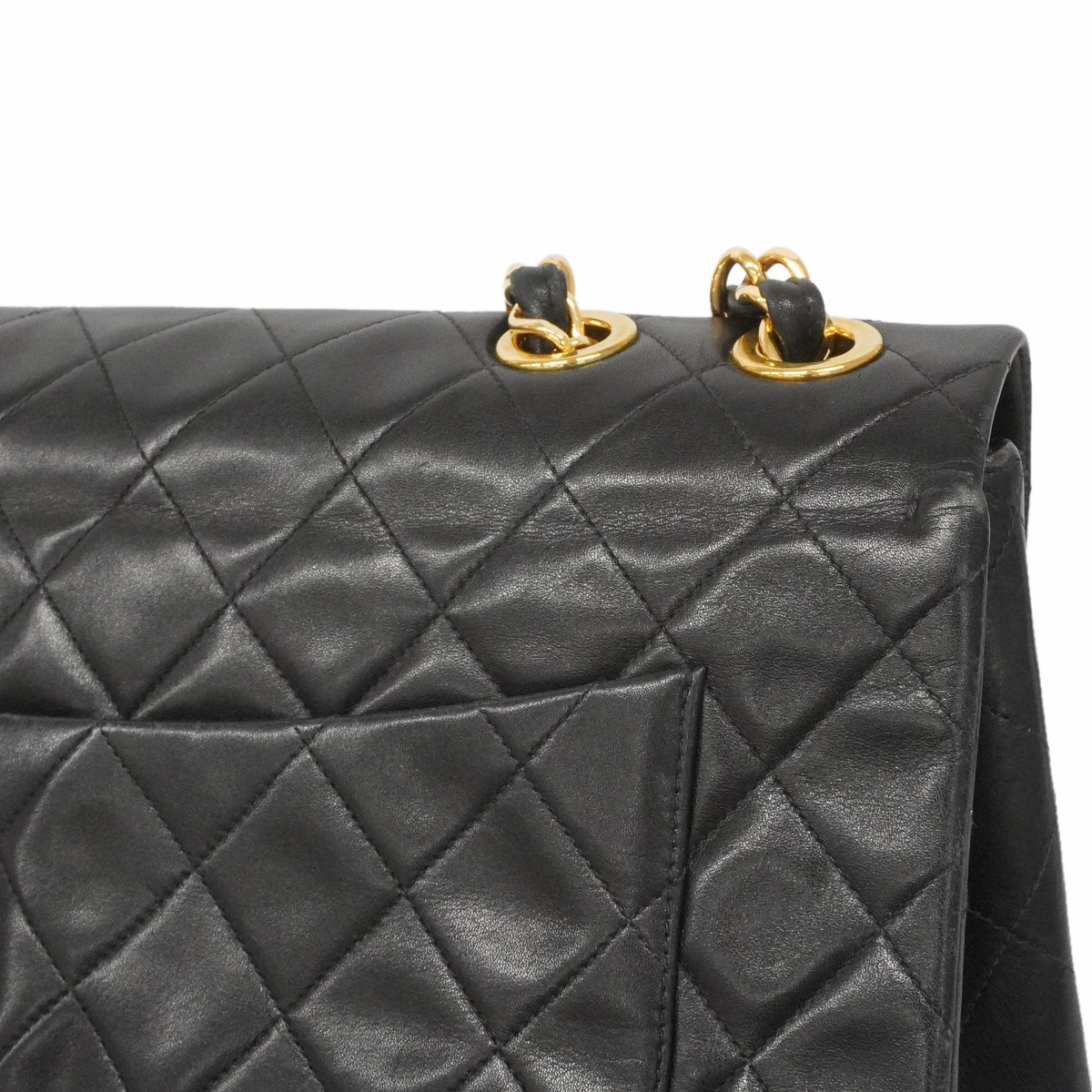 【6ie6820】シャネル ショルダーバッグ デカマトラッセ Wチェーン ラムスキン ブラック ゴールド金具【中古】レディース