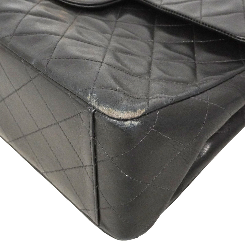 【6ie6820】シャネル ショルダーバッグ デカマトラッセ Wチェーン ラムスキン ブラック ゴールド金具【中古】レディース