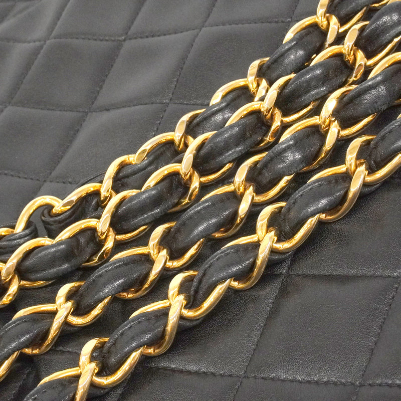 【6ie6820】シャネル ショルダーバッグ デカマトラッセ Wチェーン ラムスキン ブラック ゴールド金具【中古】レディース