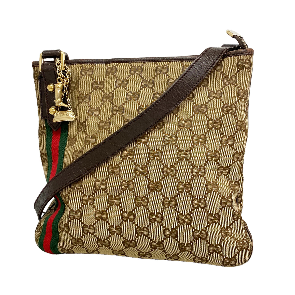 【6ie6829】グッチ ショルダーバッグ GGキャンバス/シェリーライン 144388 キャンバス ブラウン シャンパンゴールド金具【中古】レディース