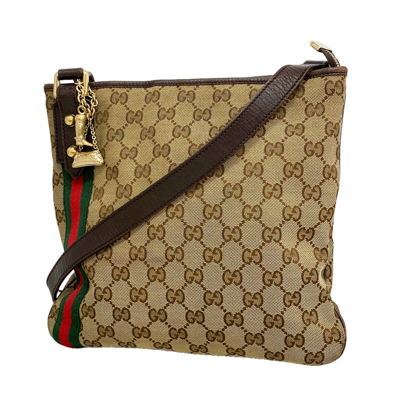 【6ie6829】グッチ ショルダーバッグ GGキャンバス/シェリーライン 144388 キャンバス ブラウン シャンパンゴールド金具【中古】レディース