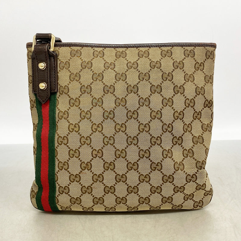 【6ie6829】グッチ ショルダーバッグ GGキャンバス/シェリーライン 144388 キャンバス ブラウン シャンパンゴールド金具【中古】レディース