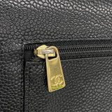 【6ie6830】シャネル 三つ折り財布 キャビアスキン ブラック シャンパンゴールド金具【中古】レディース